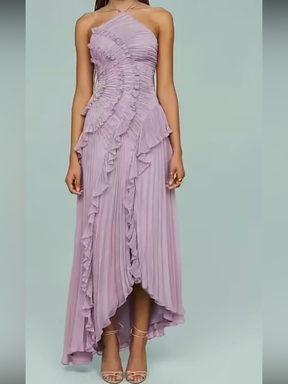 Hazel Heritage Ruffle Pleat Frill Halter Dress in Frosted Lilac